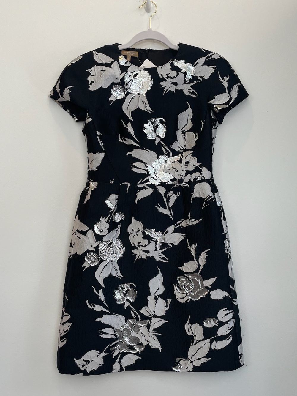 Michael Kors Collection Jacquard Black Dress with Silver Floral Dress